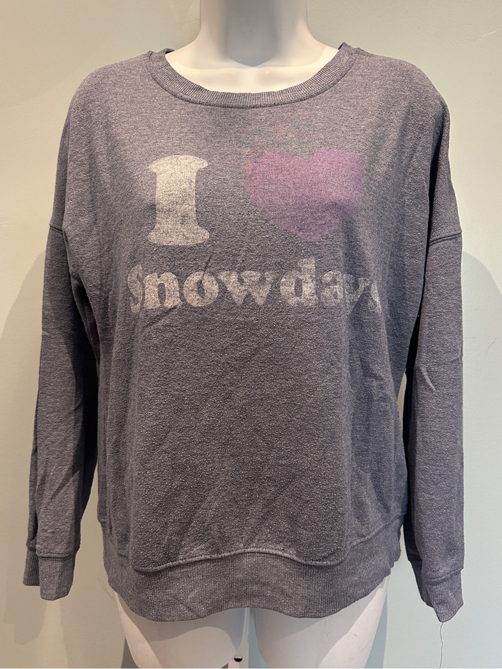 Zoe and Liv I Love Snowdays Graphic Blue/Grey Longsleeve Medium Crewneck